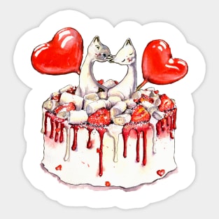 Valentine day cake with cats and candy Sticker